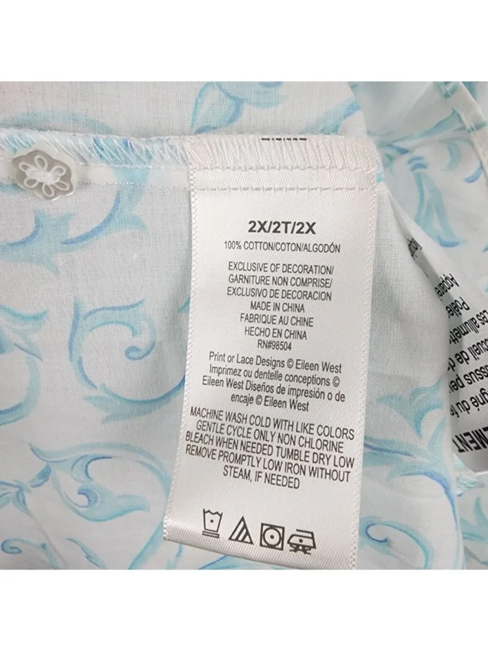 Eileen West Aqua Scroll Short Cotton Robe plus size 2X cottagecore loungewear